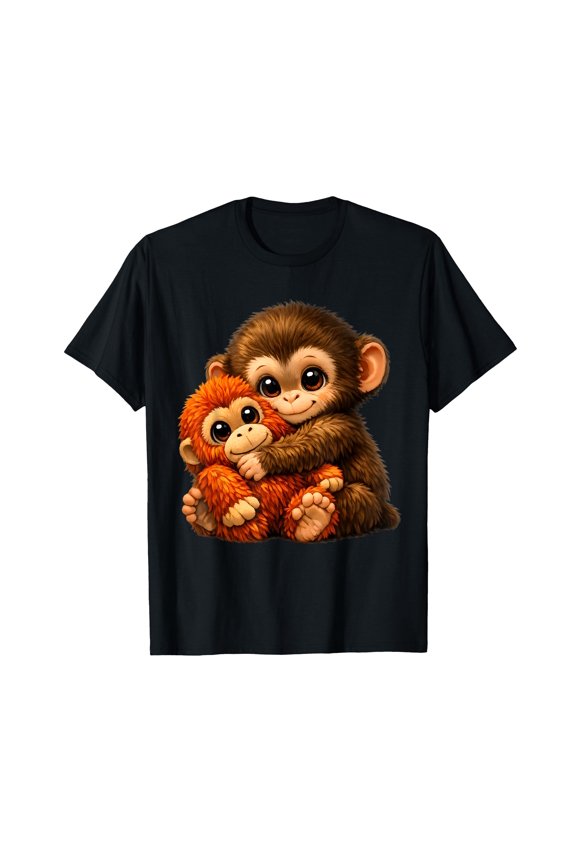 Punch Monkey with Teddy Bear Cuddling Viral Internet Meme T-Shirt