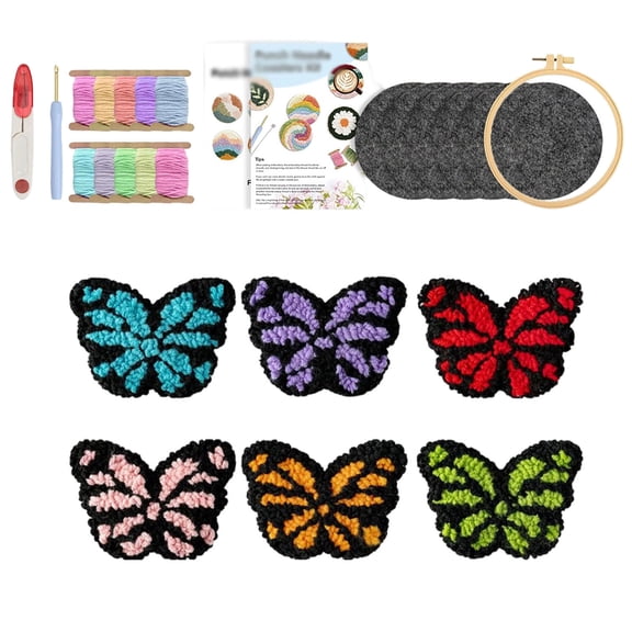 Punch Needle For Beginners 6PCS DIY Bird Punch Needle With Printed Patterns Embroidery & Yarns Easy Stress Craft For Adults Ho Plate Mat Set 4 round Table Placement Mats for Dining Table Washable