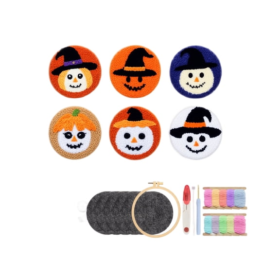 Punch Needle Coaster Kit DIY Handmade Rug Tufting Coaster Craft Set with Yarn Fabric Hoop Needle Threader and 6 Patterns