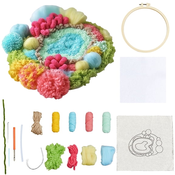 Punch Needle Coaster Kit Embroidery Coasters Summer Themed Colorful Woven Cute Table Tabletop Coffee Drink Coaster DIY Kit with Videos Instructions