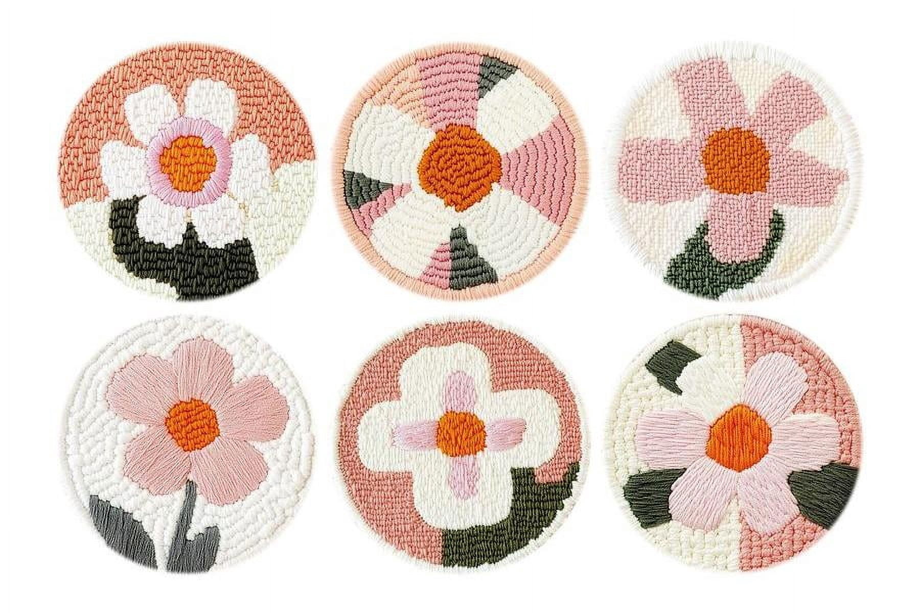 Flower Punch Needle Coasters Kit,6-pattern punch needle Needle Coasters Kit ,Punch Art for Beginners,Suitable for Home Decoration
