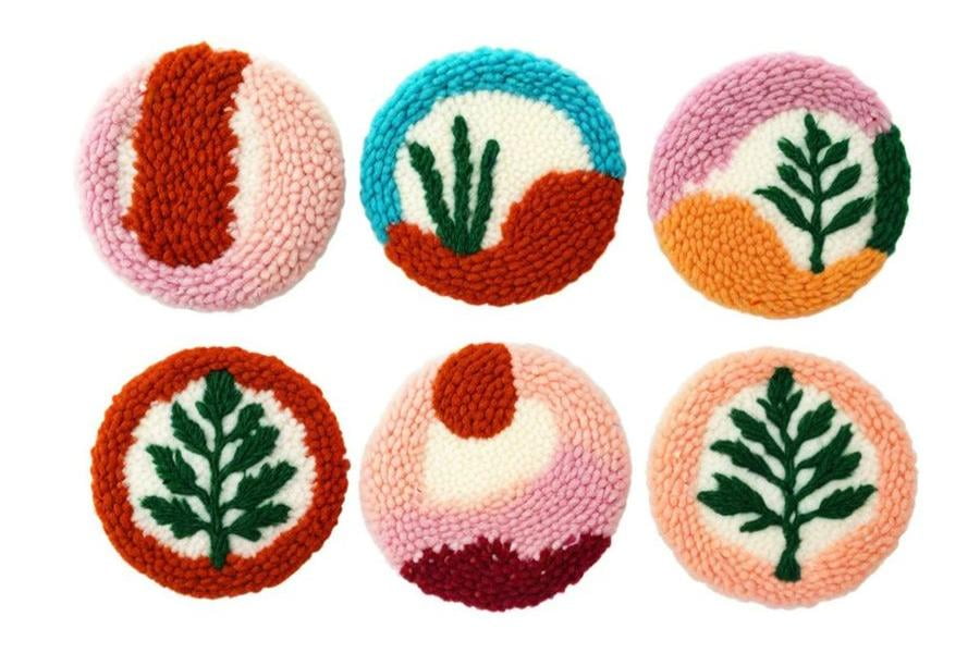 Punch Needle Coasters Kit,6-pattern punch needle Needle Coasters Kit ,Punch Art for Beginners,Suitable for Home Decoration