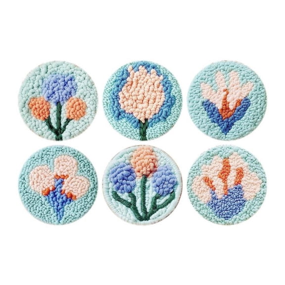 Flower Punch Needle Coasters Kit,6-pattern punch needle Needle Coasters Kit ,Punch Art for Beginners,Suitable for Home Decoration
