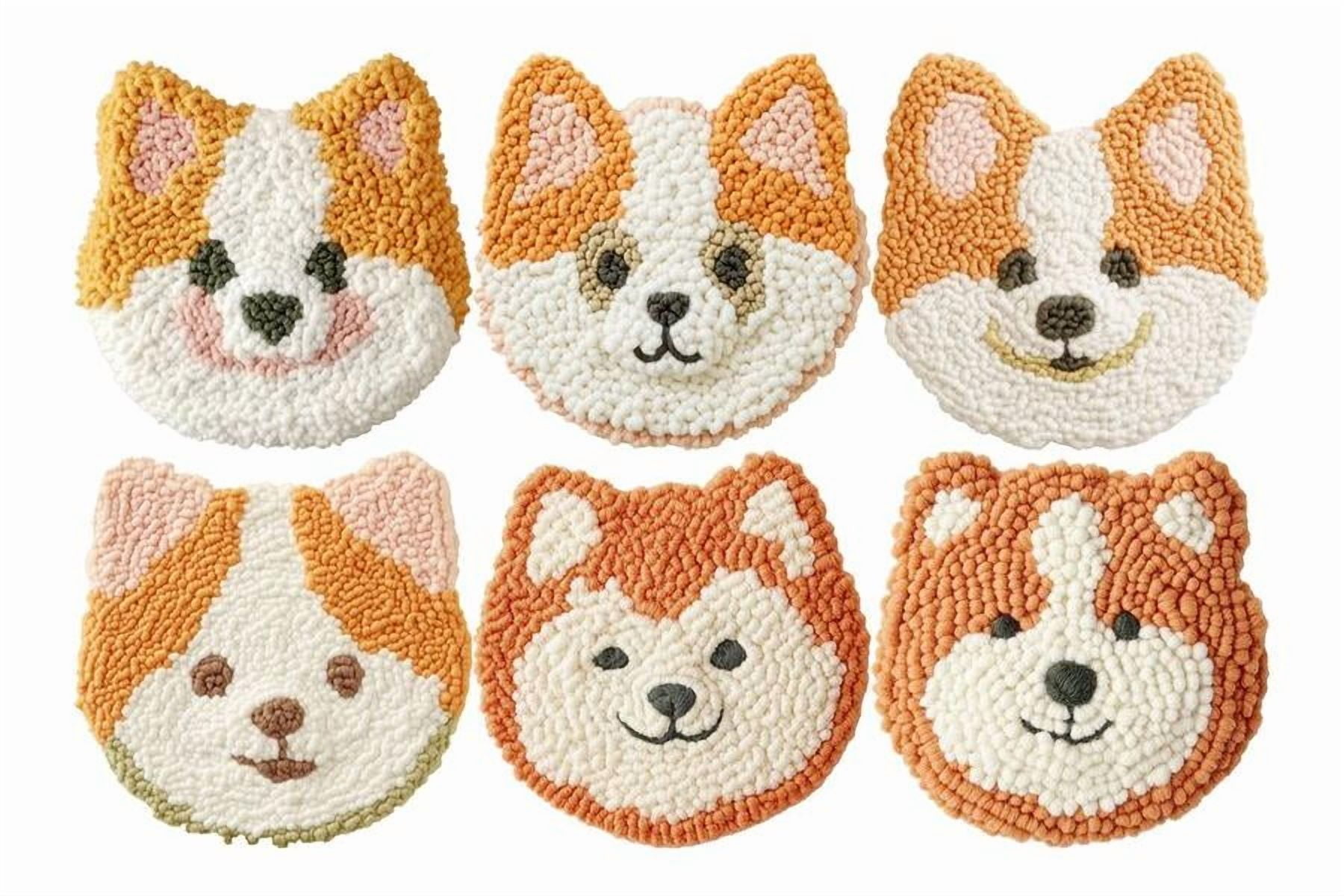 Corgi Punch Needle Coasters Kit,6-pattern punch needle Needle Coasters Kit ,Punch Art for Beginners,Suitable for Home Decoration