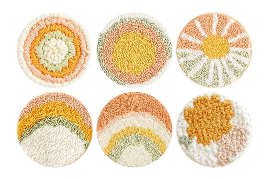Sun Punch Needle Coasters Kit,6-pattern punch needle Needle Coasters Kit ,Punch Art for Beginners,Suitable for Home Decoration