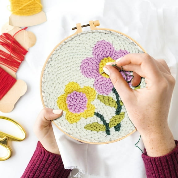 Punch Needle Embroidery Kit, Complete DIY Craft Flower Series, Coarse Yarn Poke Embroidery Material Package with Tools Step-by-Step Guide