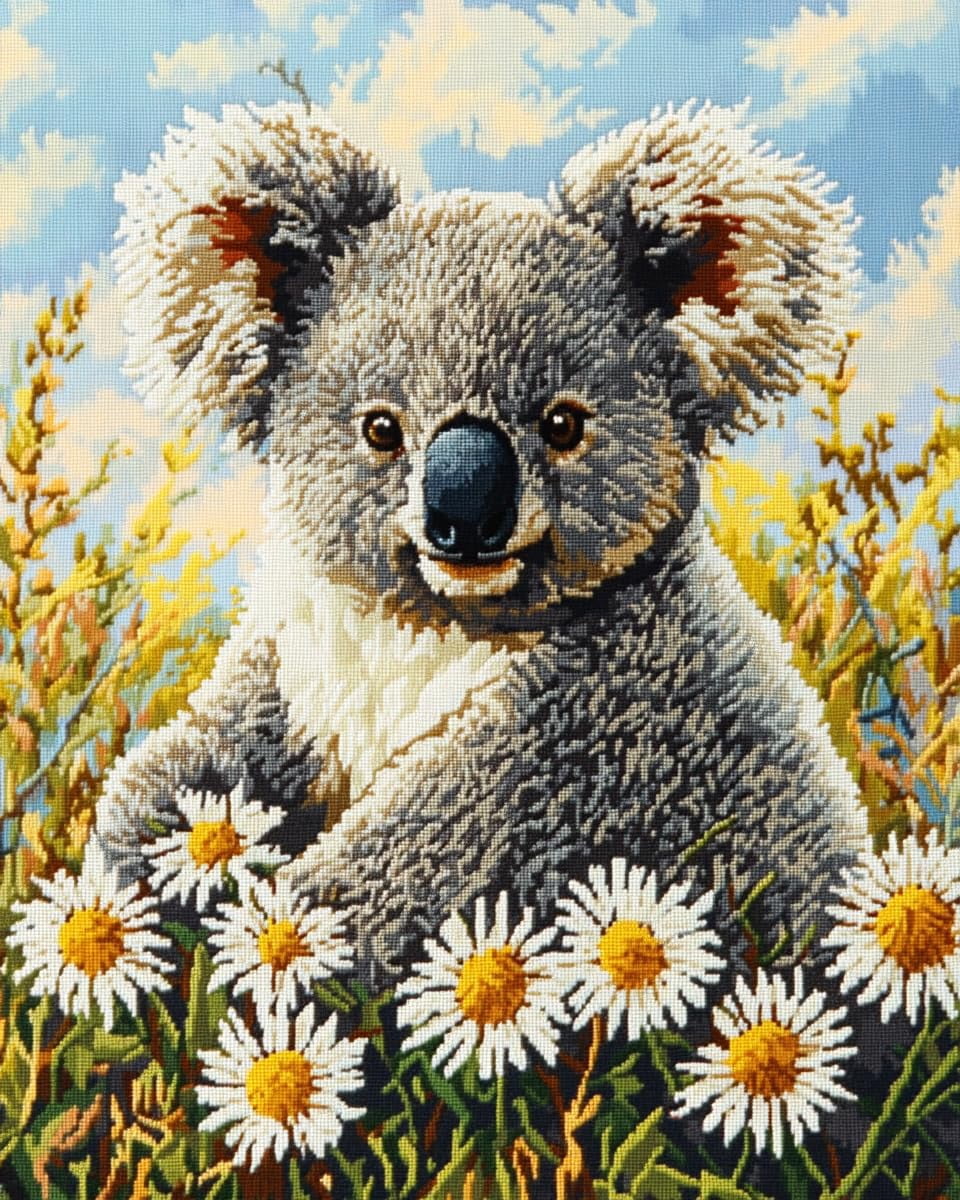 Punch Needle Embroidery Kit Flowers and koalas Stamped Cross Stitch Kits 16x20in