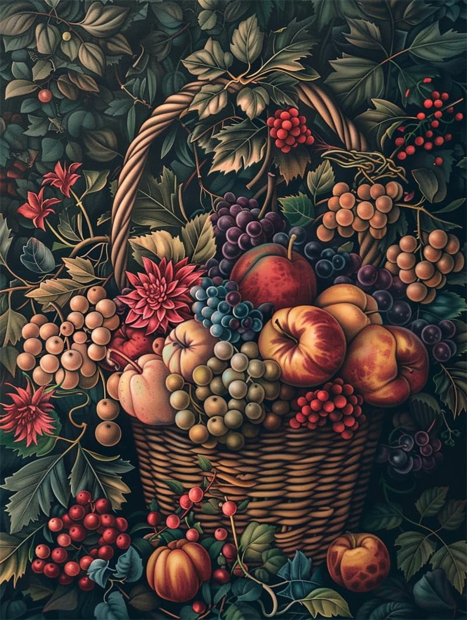 Punch Needle Embroidery Kit Fruit in a basket Stamped Cross Stitch Kits 16x20in