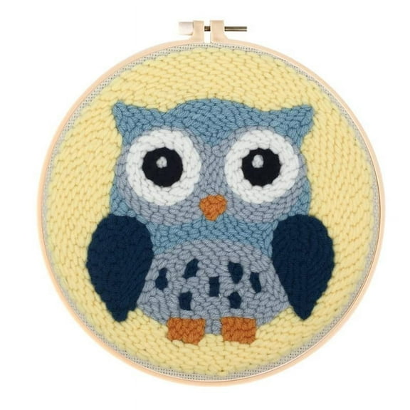 Punch Needle Embroidery Starter Kits for Kids and Adults Beginners with Punch Needle Tool,Threader, Stamped Fabric Embroidery,20cm Hoop,Owl Stamped Pattern Rug Punch Needle