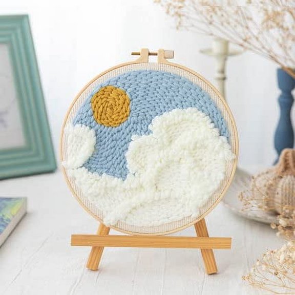 Punch Needle Embroidery Starter Kits for Kids and Adults Beginners with Punch Needle Tool,Threader, Stamped Fabric Embroidery,Hoop,Moon & Sky Yarn Rug Punch Needle