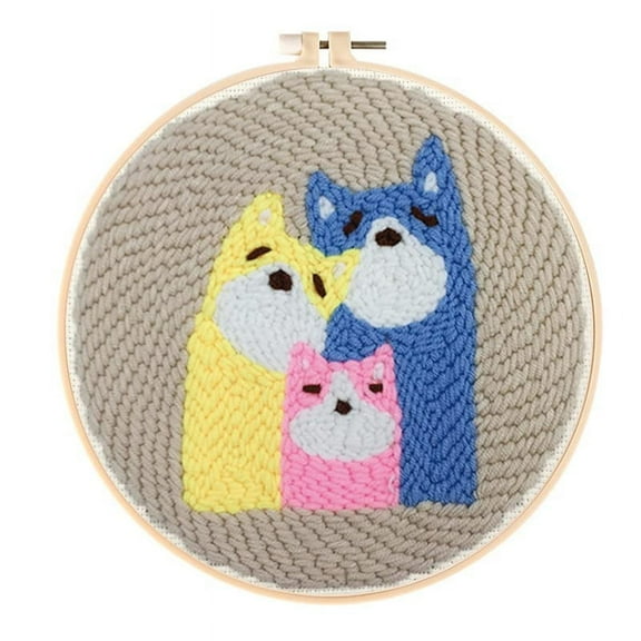 Punch Needle Embroidery Starter Kits for Kids and Adults Beginners with Punch Needle Tool,Threader, Stamped Fabric Embroidery,20cm Hoop,Alpaca Love Stamped Pattern Rug Punch Needle