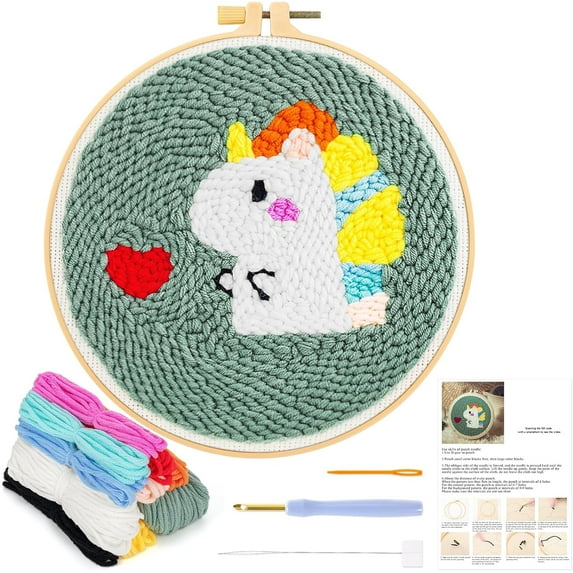 Punch Needle Embroidery Starter Kits with Pattern for Kids Adults Beginners - Cartoon Unicorn