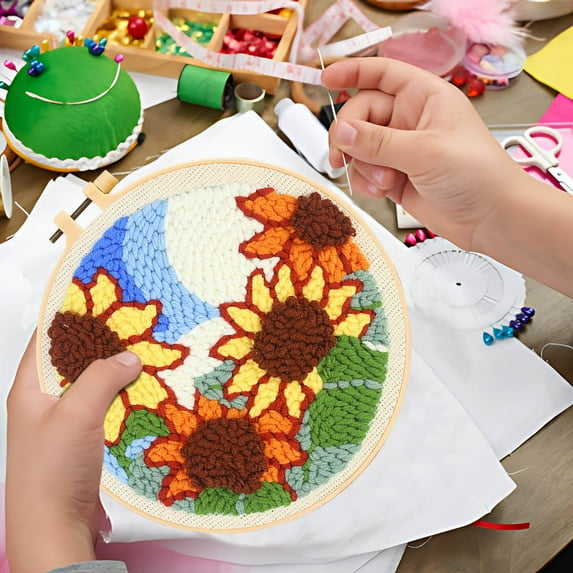 Punch Needle Kit under $5! CQCYD DIY Punch Needle Embroidery Kit, Floral Design Craft Material Package, Complete Beginner Art Supplies, Creative Handmade Home Decor Project