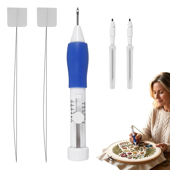 Punch Needle Kit Adult Beginner Adjustable Punch Needle Tool with Threader for Present Decoration and DIY Craft Project