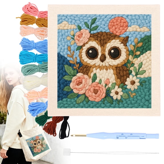 Punch Needle Kit for Adult Beginners-9.84x9.84 Inch Embroidery Starter Kit with Frame, Pattern, Punch Needle Pen, Yarn, Threader & Instructions, Handmade Craft Gift