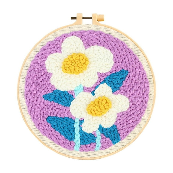 Punch Needle Kit for Beginners DIY Cute Flower Punch Stitching Kit 8 Inch Embroidery Kit for Beginners with step-by-step Instructions Easy for Adults and Children Festival Gift Decoration