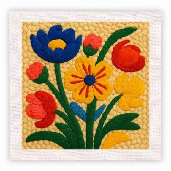 Punch Needle Kit for Beginners, Embroidery Starter Kits Flower Pattern, Yarn, Punch Needle Tool & Threader, Handcraft Art for Home Decor, 9.8 inch Square Frame