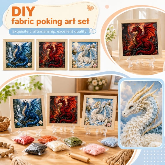 Punch Needle Kit for Beginners with Framed Wooden Art, Beginner Embroidery Kit for Adults Featuring Textured Dragon Wall Decor for Living Room, Aesthetic Home Wall Art Decoration