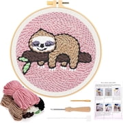 Punch Needle Kits for Beginners, Cute Sloth Punch Needle Embroidery Starter Craft Set with Hoop Easy for Adults and Children Festival Gift and Decoration