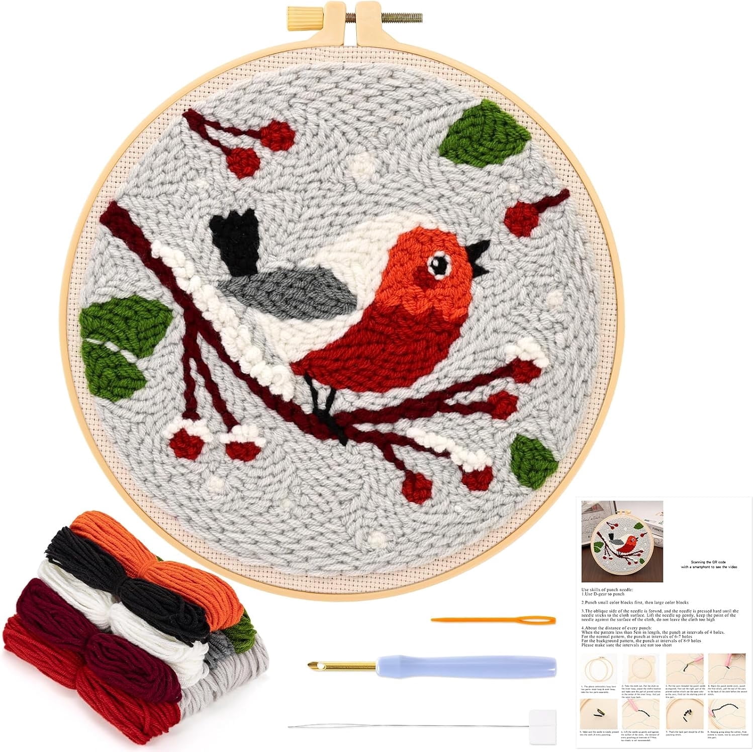 Kit Broderie Punch Needle Débutants - Chevaux, Avec Cadre, Aiguille, Fils Et Instructions