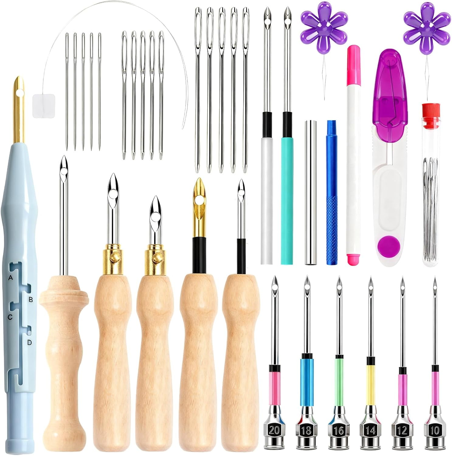 Punch Needle Kit, Punch Needle Tool Adjustable Punch Needle Embroidery Kits Wooden Handle Embroidery Pen for Embroidery Floss Cross Stitching