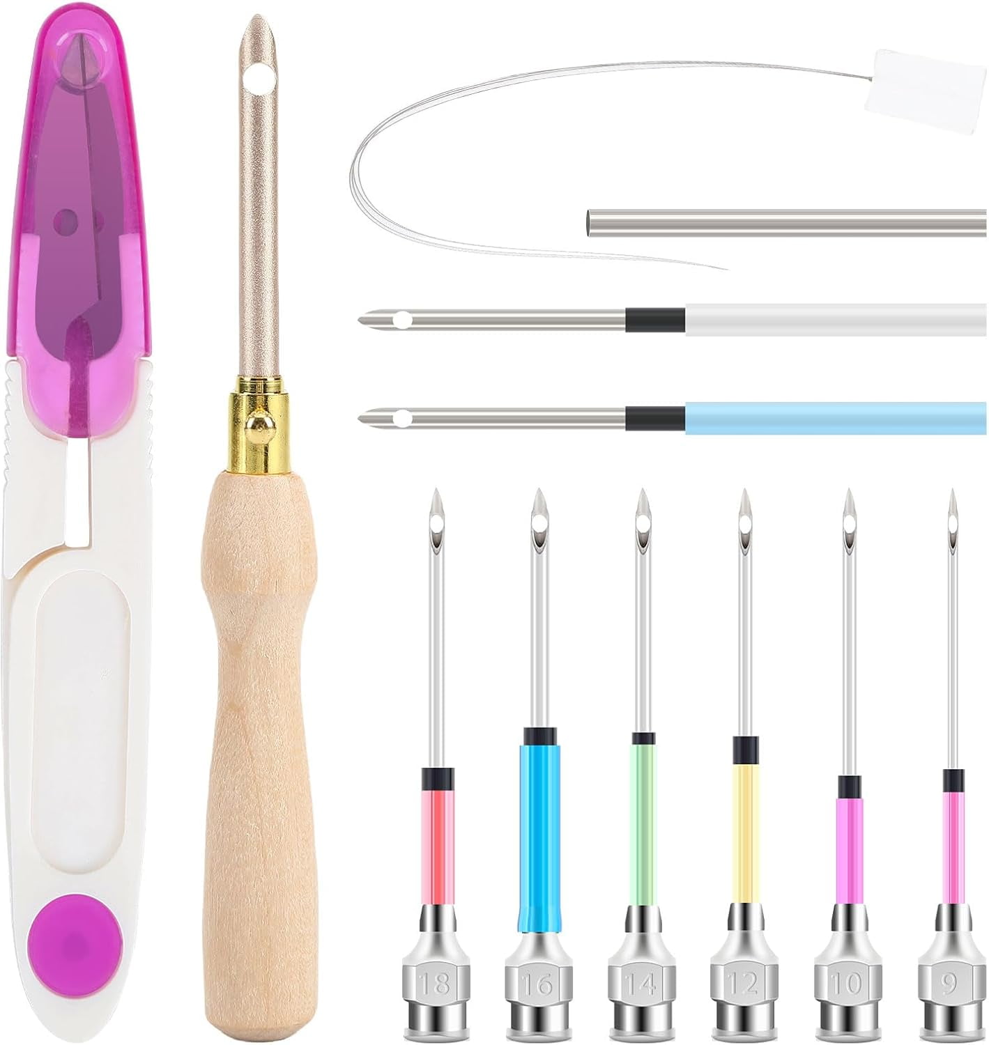 Punch Needle Kit, Punch Needle Tool Adjustable Punch Needle Embroidery Kits Wooden Handle Embroidery Pen for Embroidery Floss Cross Stitching
