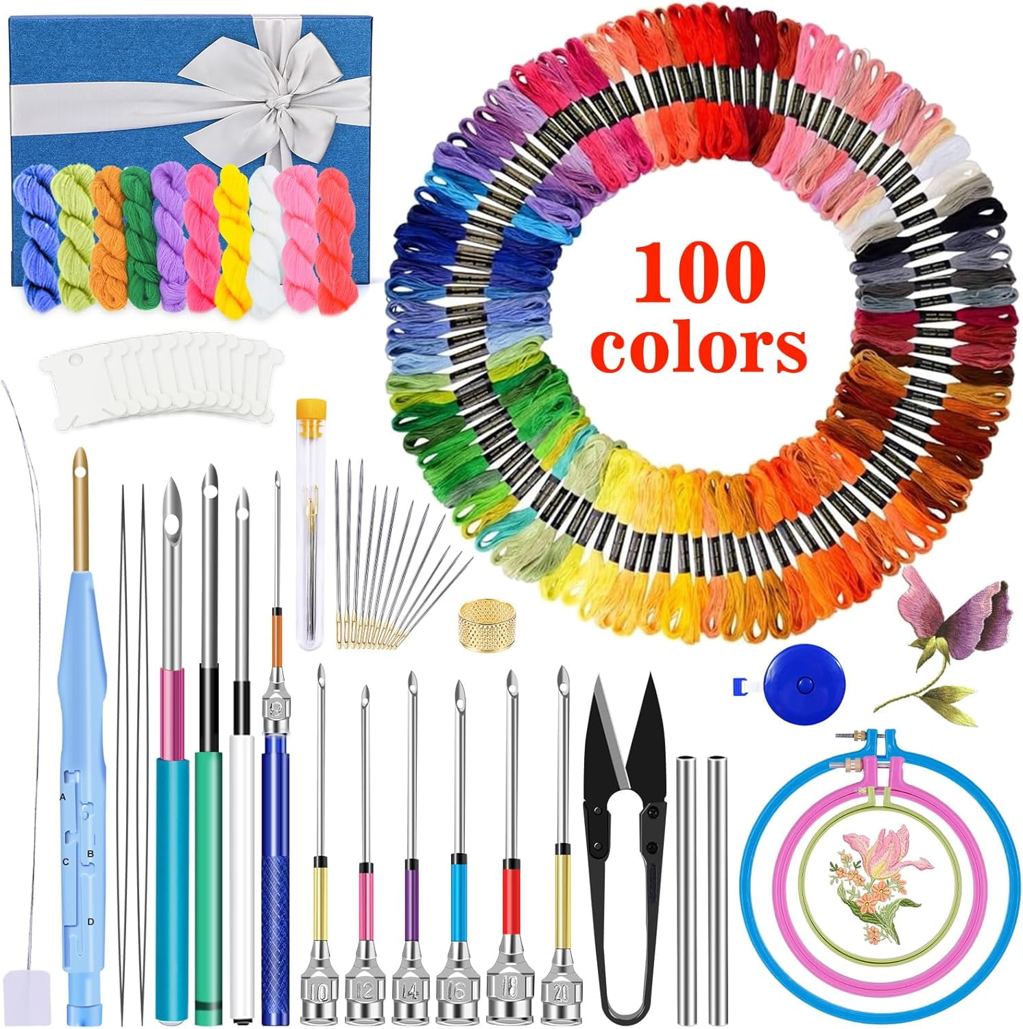 Punch Needle Kit, Punch Needle Tool, Embroidery Thread and Hoops, Punch Needles Kit for Beginners