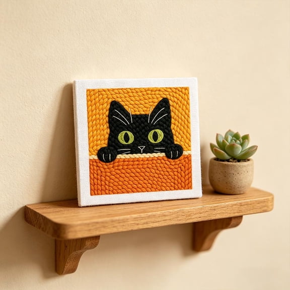 Punch Needle Kit for Beginners, 9.8" x 9.8" Cat Pattern Embroidery Set, Yarn Rug Hooking Kit with Pre-Printed Fabric, Relaxing DIY Craft