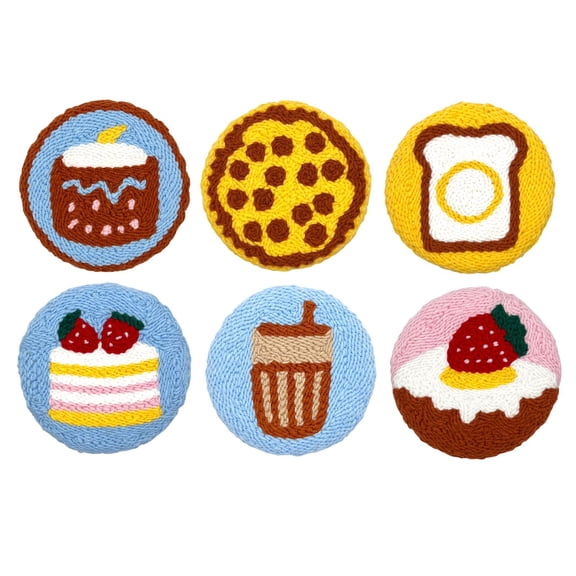 Punch Needle Kit for Beginners, Dessert Coasters Set of 6 Embroidery Craft Kit, Birthday Gift for Women Home Coffee Table Decor