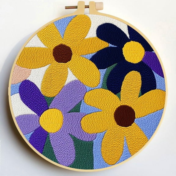 Punch Needle Kits Abstract Daisy Flowers DIY Embroidery Starter Set with Hoop Easy for Beginners Stress Relief Handmade Craft Hobby and Home Decor 20x20cm-2