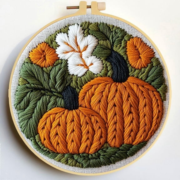 Punch Needle Kits Autumn Pumpkin DIY Embroidery Starter Set with Hoop Easy for Beginners Stress Relief Handmade Craft Hobby and Home Decor 20x20cm-1