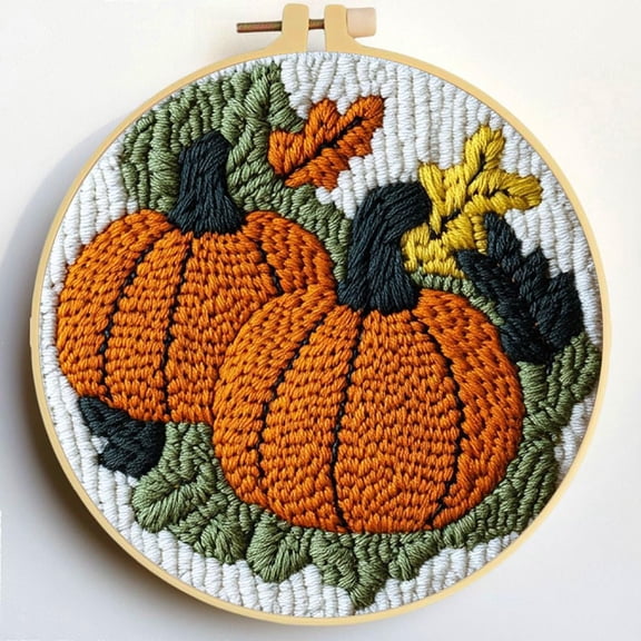 Punch Needle Kits Autumn Pumpkin DIY Embroidery Starter Set with Hoop Easy for Beginners Stress Relief Handmade Craft Hobby and Home Decor 20x20cm-2