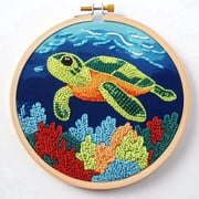 Punch Needle Kits for Beginners Green Sea Turtle with Hoop Embroidery Punch Needle Starter Craft Set Easy for Adults and Kids Festival Gift and Decoration