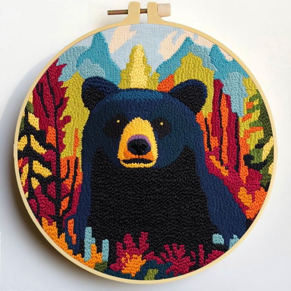 Punch Needle Kits Black Bear and Tree DIY Embroidery Starter Set with Hoop Easy for Beginners Stress Relief Handmade Craft Hobby and Home Decor 20x20cm-4