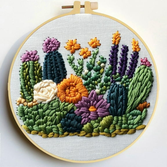 Punch Needle Kits Blossom Cactus and Succulents Embroidery Starter Set with Hoop Easy for Beginners DIY Stress Relief Handmade Craft Hobby and Home Decor 20x20cm-1