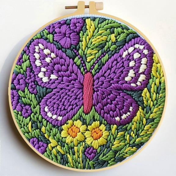 Punch Needle Kits Butterfly and Flowers DIY Embroidery Starter Set with Hoop Easy for Beginners Stress Relief Handmade Craft Hobby and Home Decor 20x20cm-3