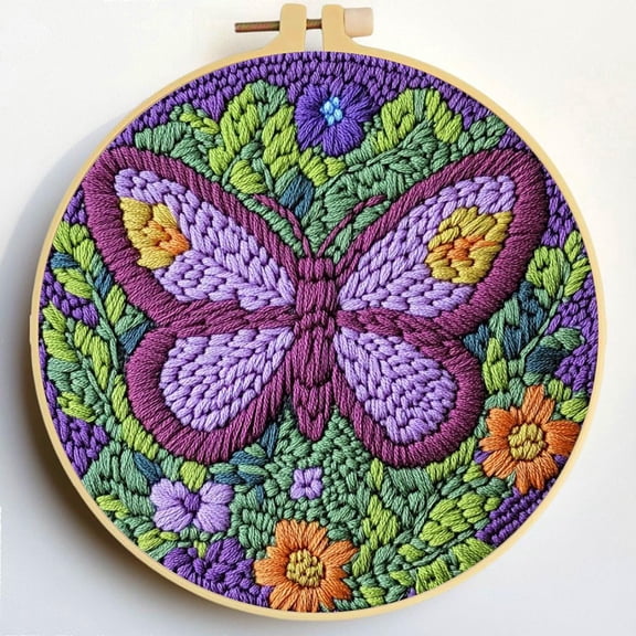 Punch Needle Kits Butterfly and Flowers DIY Embroidery Starter Set with Hoop Easy for Beginners Stress Relief Handmade Craft Hobby and Home Decor 20x20cm-5