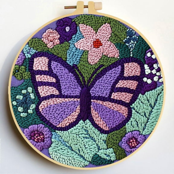 Punch Needle Kits Butterfly and Flowers DIY Embroidery Starter Set with Hoop Easy for Beginners Stress Relief Handmade Craft Hobby and Home Decor 20x20cm-6