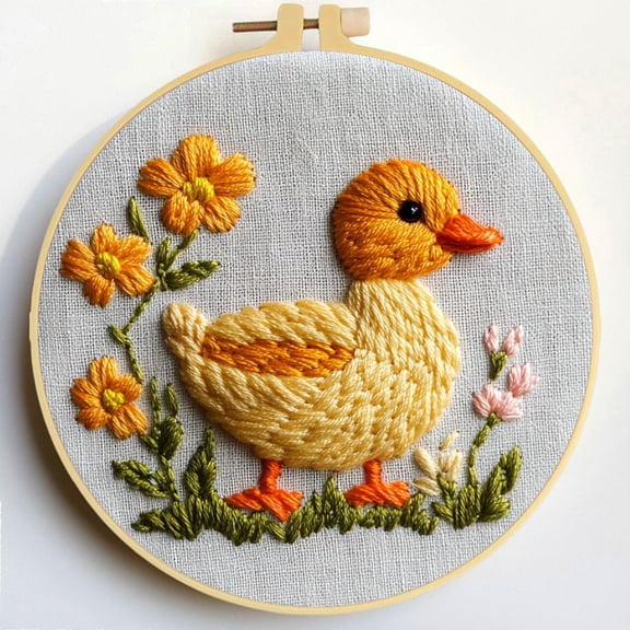 Punch Needle Kits A Cute Duck and Flowers Embroidery Starter Set with Hoop Easy for Beginners DIY Stress Relief Handmade Craft Hobby and Home Decor 20x20cm-10