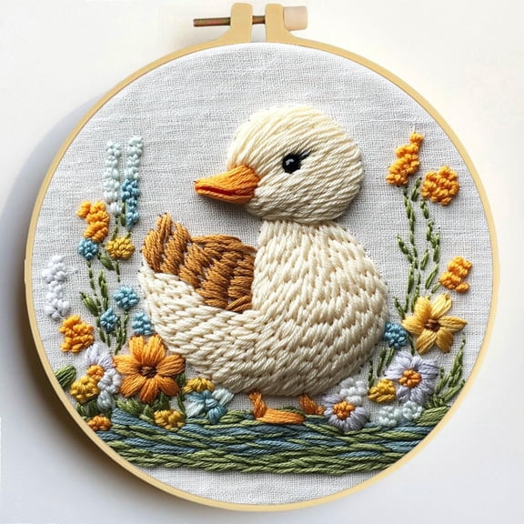 Punch Needle Kits A Cute Duck and Flowers Embroidery Starter Set with Hoop Easy for Beginners DIY Stress Relief Handmade Craft Hobby and Home Decor 20x20cm-5