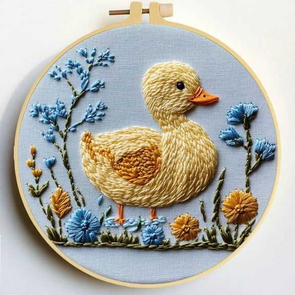 Punch Needle Kits A Cute Duck and Flowers Embroidery Starter Set with Hoop Easy for Beginners DIY Stress Relief Handmade Craft Hobby and Home Decor 20x20cm-8