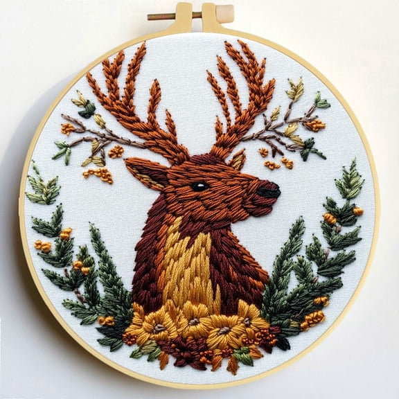 Punch Needle Kits Cute Elk Embroidery Starter Set with Hoop Easy for Beginners DIY Stress Relief Handmade Craft Hobby and Home Decor 20x20cm-1