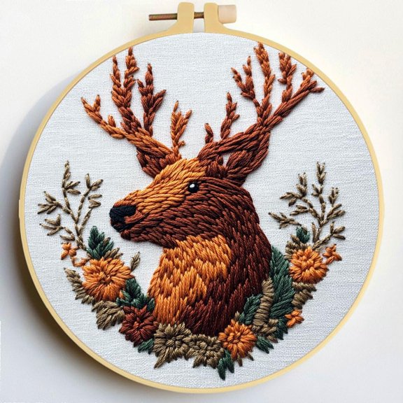 Punch Needle Kits Cute Elk Embroidery Starter Set with Hoop Easy for Beginners DIY Stress Relief Handmade Craft Hobby and Home Decor 20x20cm-2