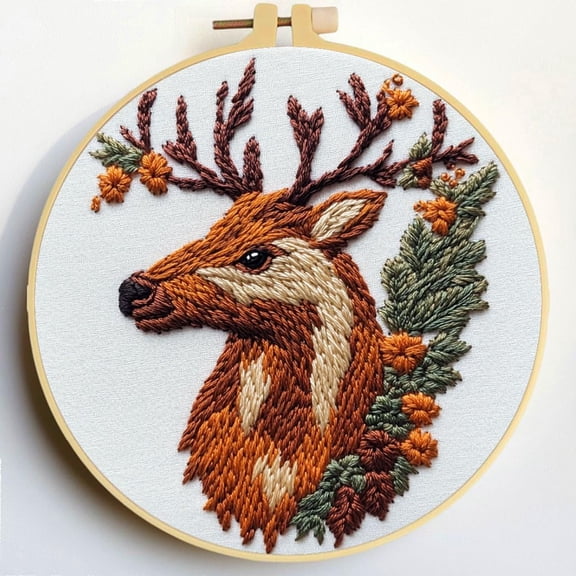Punch Needle Kits Cute Elk Embroidery Starter Set with Hoop Easy for Beginners DIY Stress Relief Handmade Craft Hobby and Home Decor 20x20cm-7
