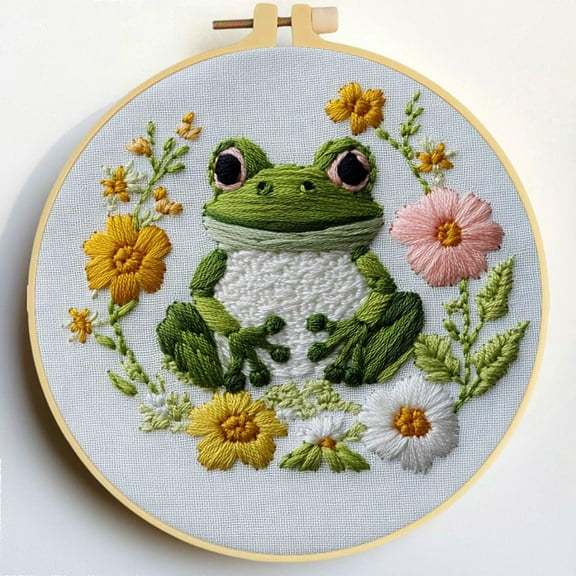 Punch Needle Kits Cute Frog and Flowers Embroidery Starter Set with Hoop Easy for Beginners DIY Stress Relief Handmade Craft Hobby and Home Decor 20x20cm-3