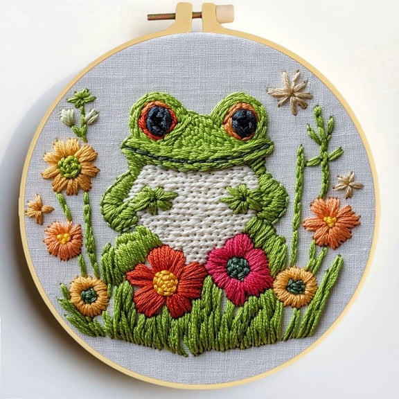 Punch Needle Kits Cute Frog and Flowers Embroidery Starter Set with Hoop Easy for Beginners DIY Stress Relief Handmade Craft Hobby and Home Decor 20x20cm-4