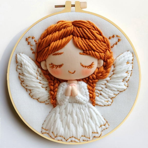 Punch Needle Kits Cute Little Angel with Wing Embroidery Starter Set with Hoop Easy for Beginners DIY Stress Relief Handmade Craft Hobby and Home Decor 20x20cm-1
