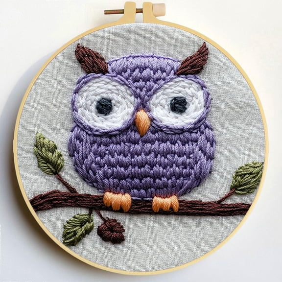 Punch Needle Kits Cute Owl on Branch Embroidery Starter Set with Hoop Easy for Beginners DIY Stress Relief Handmade Craft Hobby and Home Decor 20x20cm-2