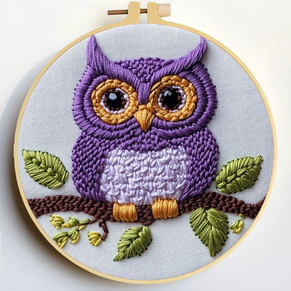 Punch Needle Kits Cute Owl on Branch Embroidery Starter Set with Hoop Easy for Beginners DIY Stress Relief Handmade Craft Hobby and Home Decor 20x20cm-3