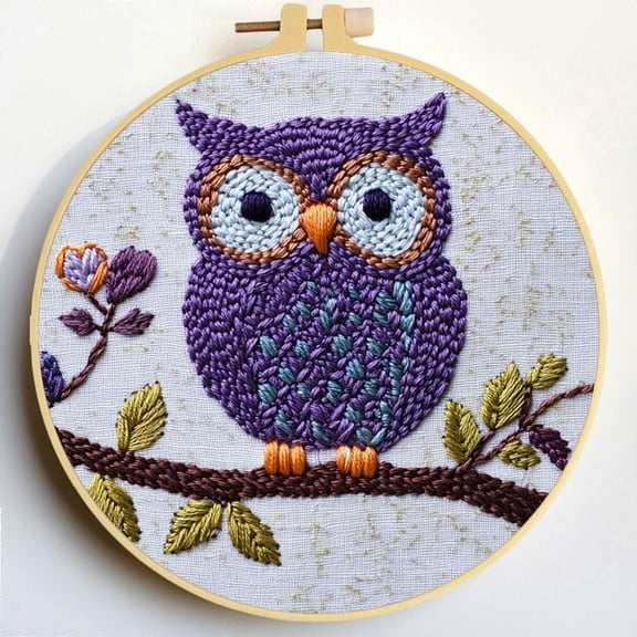 Punch Needle Kits Cute Owl on Branch Embroidery Starter Set with Hoop Easy for Beginners DIY Stress Relief Handmade Craft Hobby and Home Decor 20x20cm-4